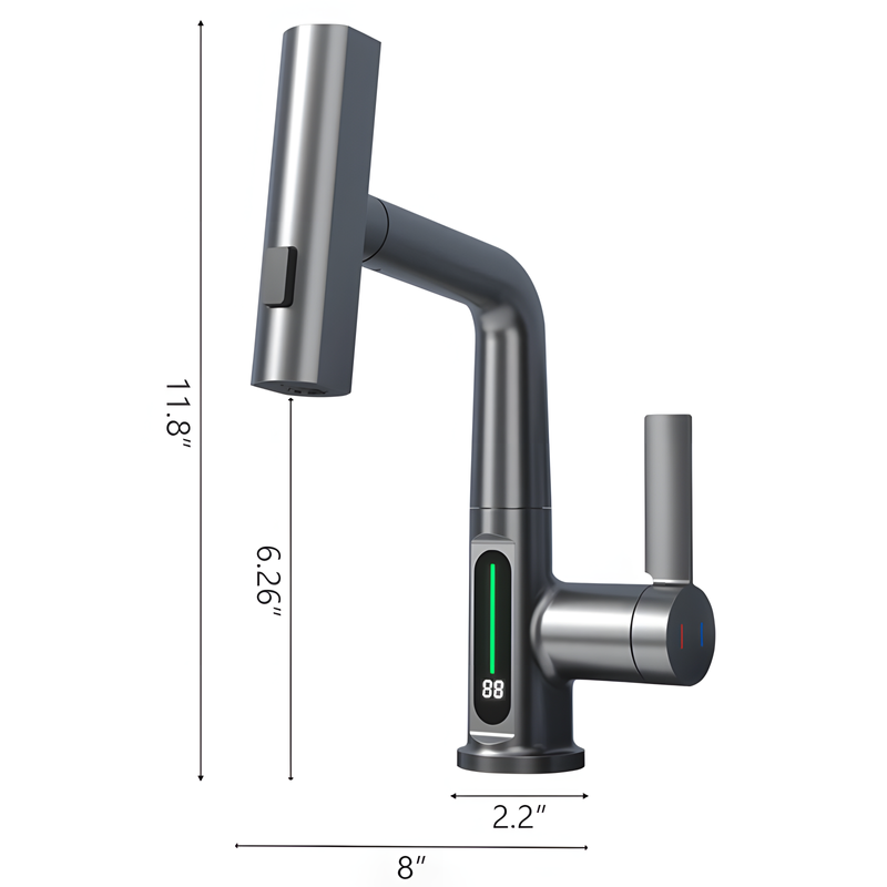 Smart Kitchen Faucet with LED Temperature Display - 360° Swivel & Pull-Out Sprayer