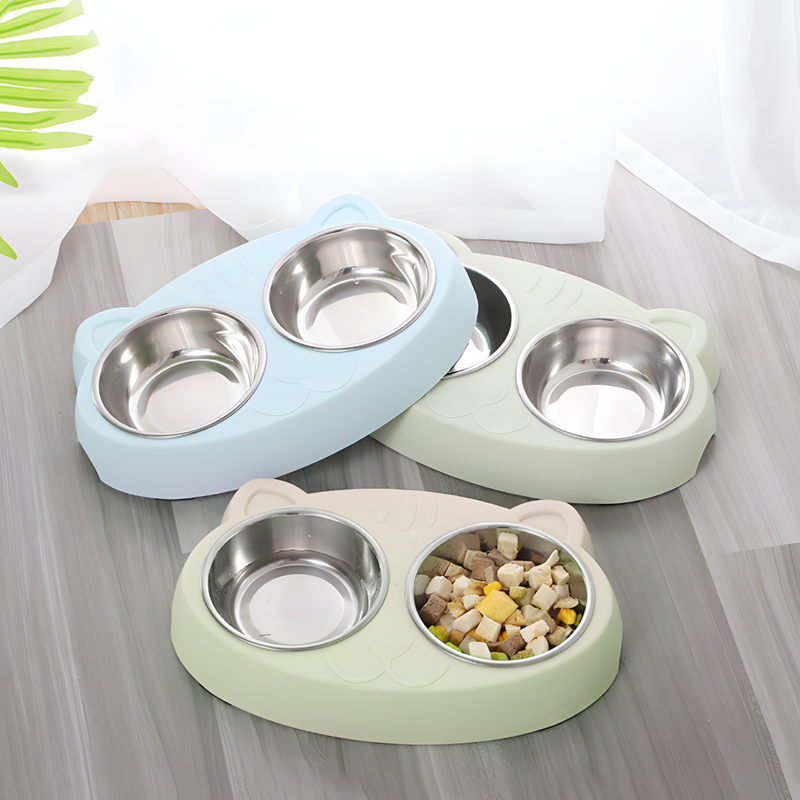 Dual Pet Feeding Bowls with Non-Slip Base and Raised Stand for Cats and Dogs