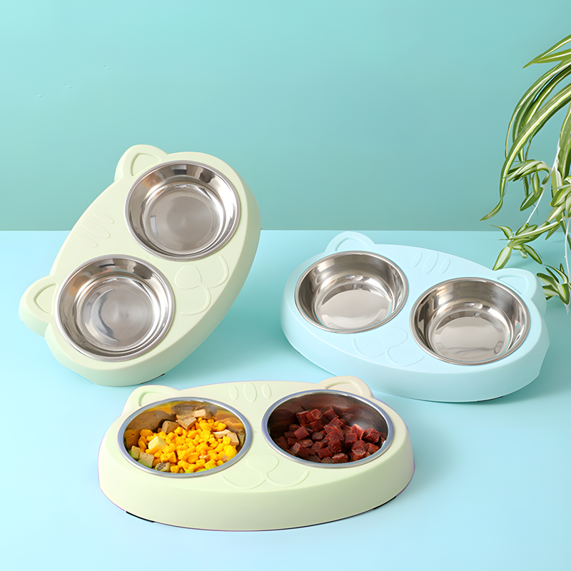 Dual Pet Feeding Bowls with Non-Slip Base and Raised Stand for Cats and Dogs