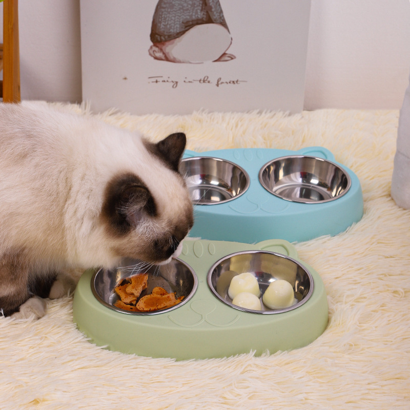 Dual Pet Feeding Bowls with Non-Slip Base and Raised Stand for Cats and Dogs