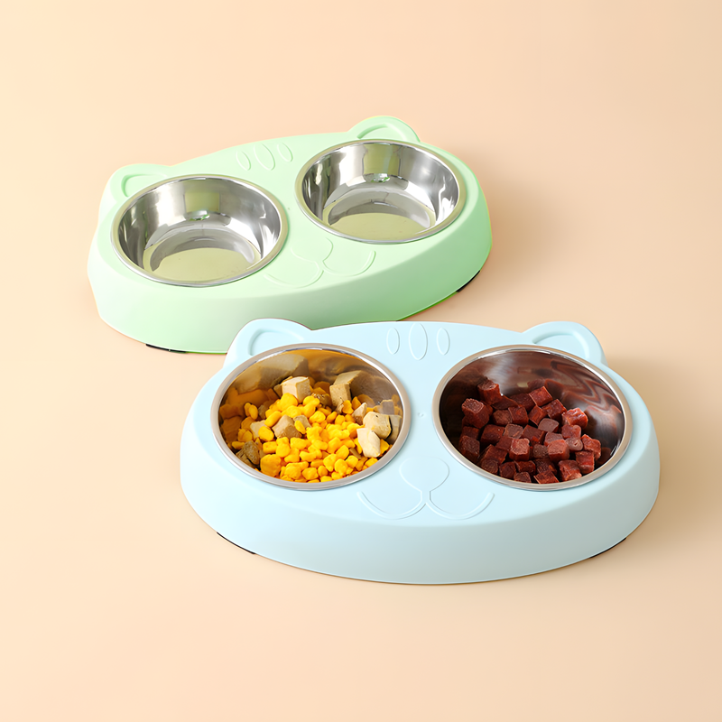 Dual Pet Feeding Bowls with Non-Slip Base and Raised Stand for Cats and Dogs