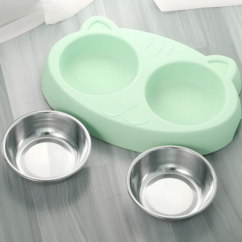 Dual Pet Feeding Bowls with Non-Slip Base and Raised Stand for Cats and Dogs