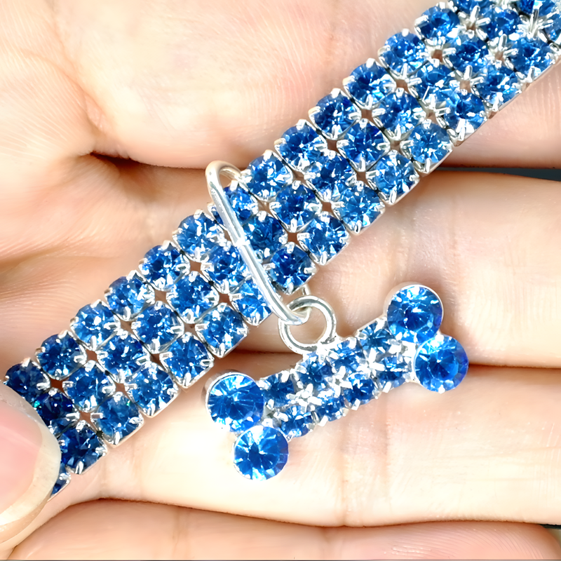 Luxury Rhinestone Dog Collar with Crystal Bone Pendant for Small to Medium Pets