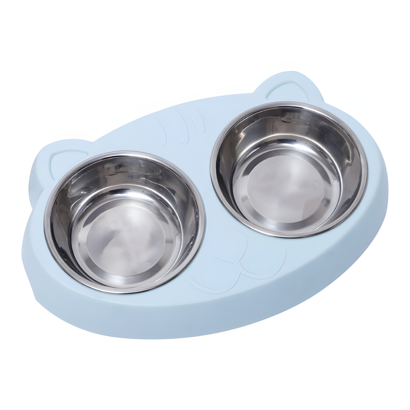 Dual Pet Feeding Bowls with Non-Slip Base and Raised Stand for Cats and Dogs